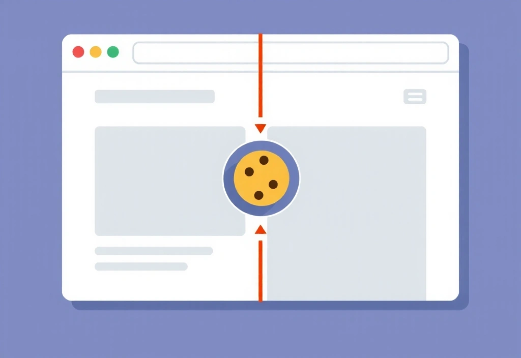 Animowana ilustracja przeglądarki internetowej z ikoną pliku cookie w rogu.