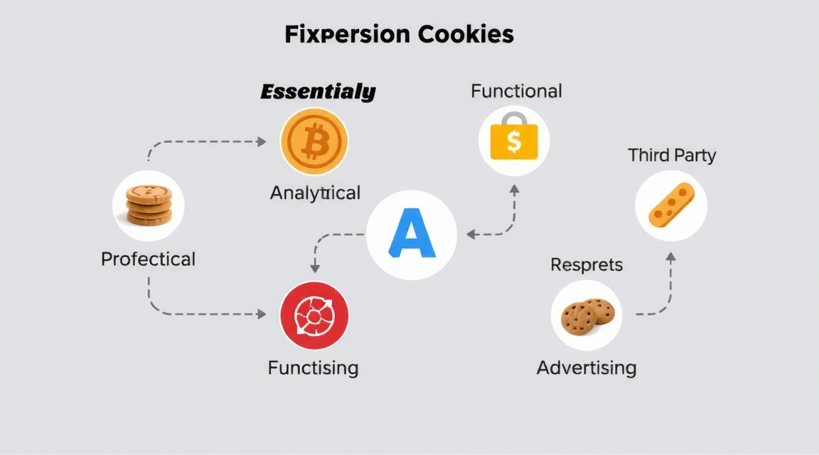 Graficzna reprezentacja różnych typów plików cookie, każdy z ikoną symbolizującą jego funkcję.