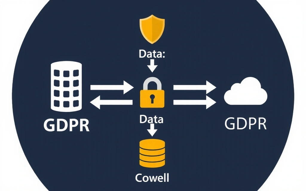 Wykres przedstawiający przepływ danych między różnymi podmiotami, podkreślający bezpieczeństwo i zgodność z RODO