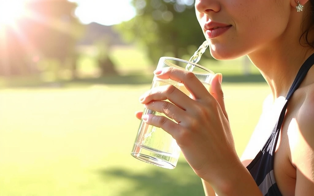 Zdjęcie przedstawiające osobę pijącą wodę i uprawiającą sport